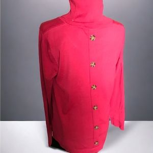 CABLE & GAUGE Jester Red Turtleneck. Back Button Down Accent. NWT. Lrg. $30.